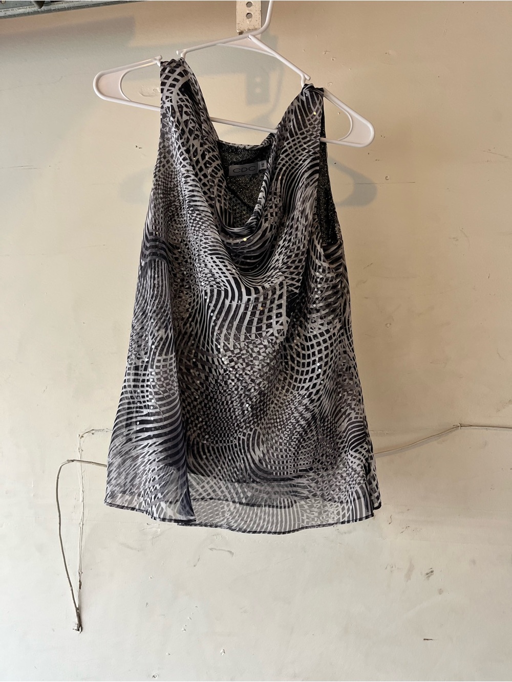 CDC Y2K Black and White Shimmery Sequin  Cowl Neck blouse